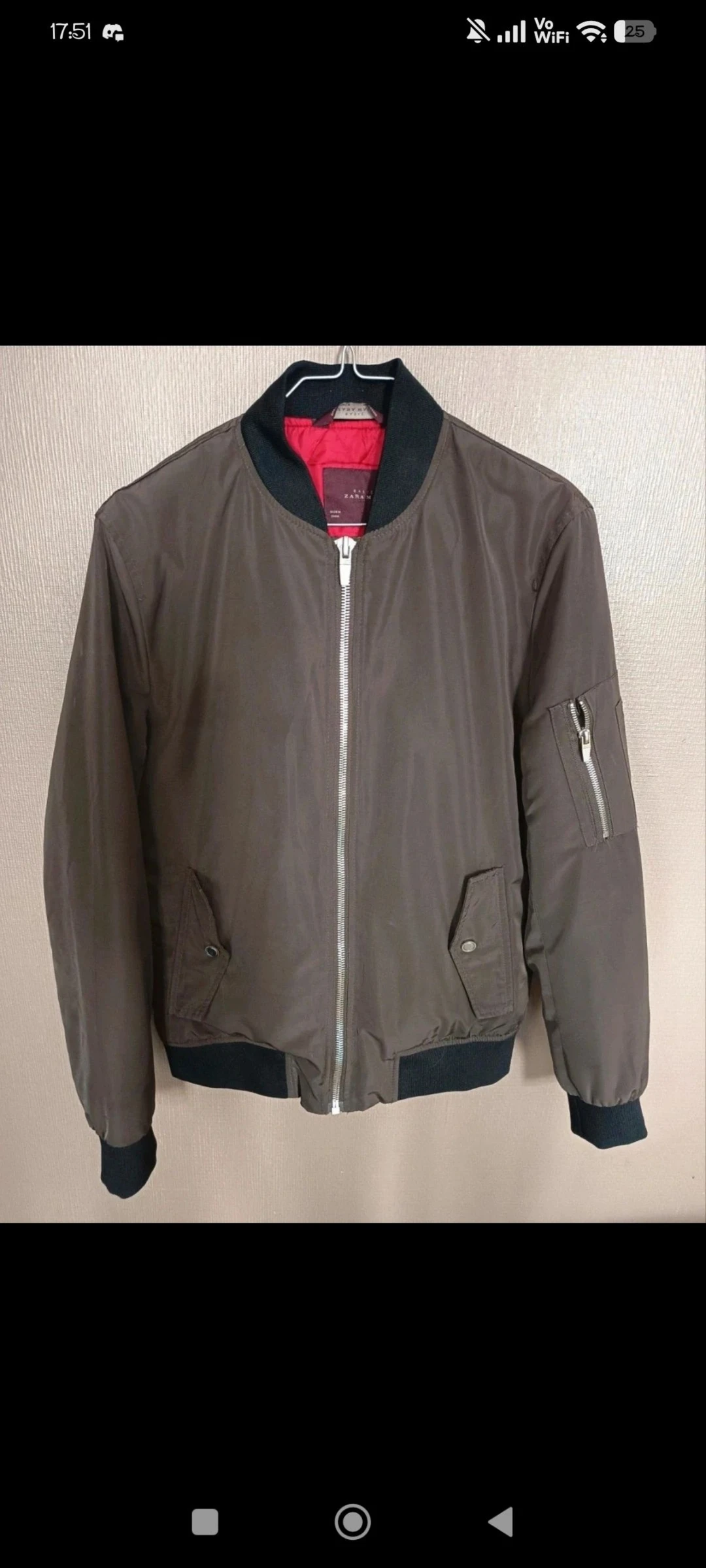 🧥 Blouson Bomber Zara Man Kaki / Taupe – Doublure Rouge Matelassée – Taille S